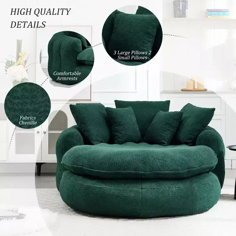Pouf a Sacco in ciniglia Ovale e Oversize con 3 Cuscini Grandi e 2 Piccoli e Schienale Avvolgente per Adulti
