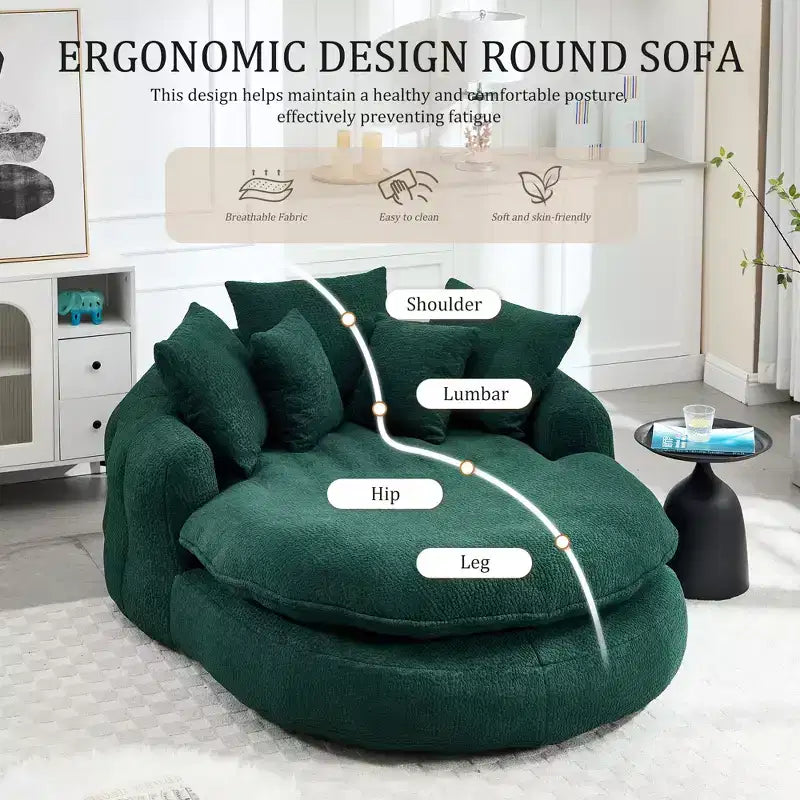 Pouf a Sacco in ciniglia Ovale e Oversize con 3 Cuscini Grandi e 2 Piccoli e Schienale Avvolgente per Adulti