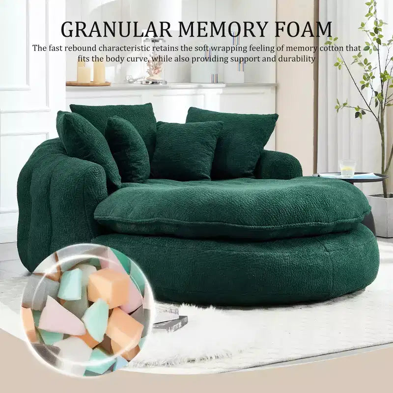 Pouf a Sacco in ciniglia Ovale e Oversize con 3 Cuscini Grandi e 2 Piccoli e Schienale Avvolgente per Adulti