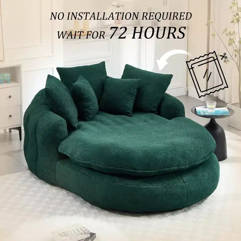 Pouf a Sacco in ciniglia Ovale e Oversize con 3 Cuscini Grandi e 2 Piccoli e Schienale Avvolgente per Adulti