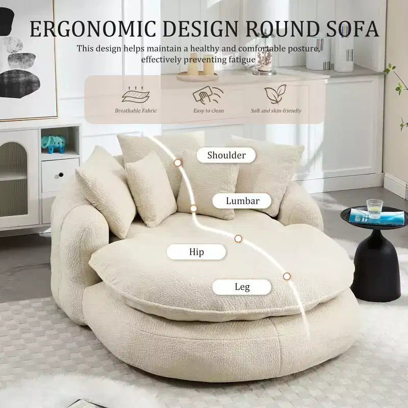 Pouf a Sacco in ciniglia Ovale e Oversize con 3 Cuscini Grandi e 2 Piccoli e Schienale Avvolgente per Adulti