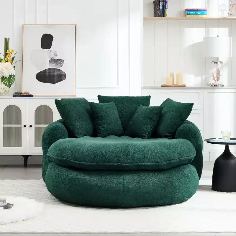 Pouf a Sacco in ciniglia Ovale e Oversize con 3 Cuscini Grandi e 2 Piccoli e Schienale Avvolgente per Adulti
