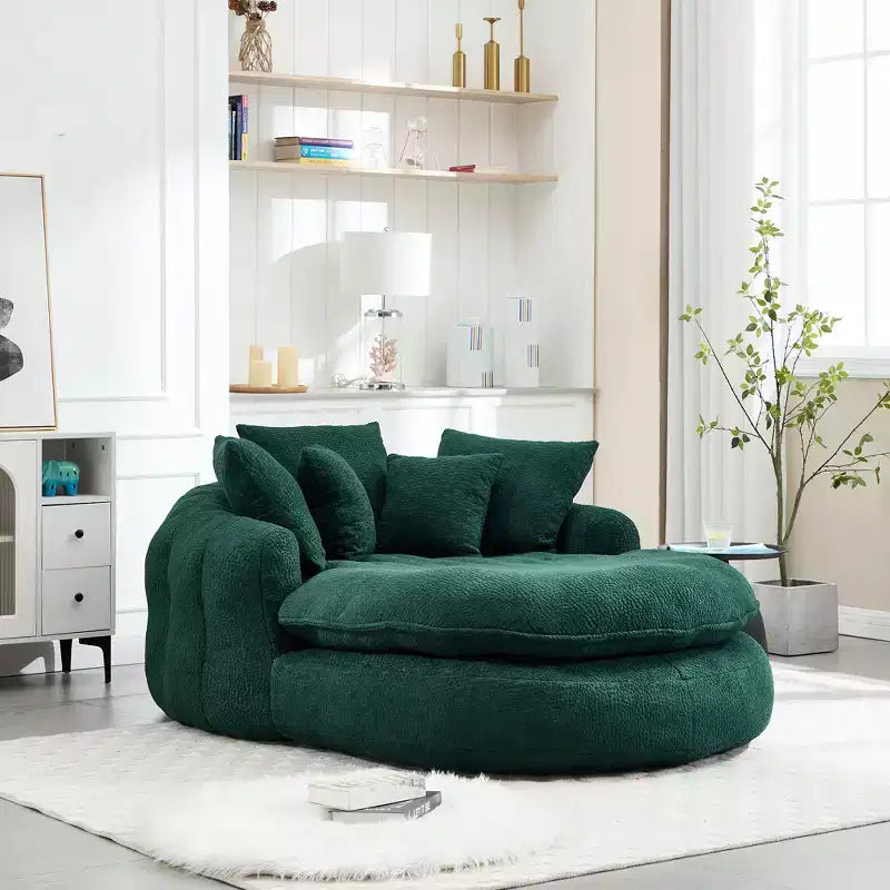 Pouf a Sacco in ciniglia Ovale e Oversize con 3 Cuscini Grandi e 2 Piccoli e Schienale Avvolgente per Adulti