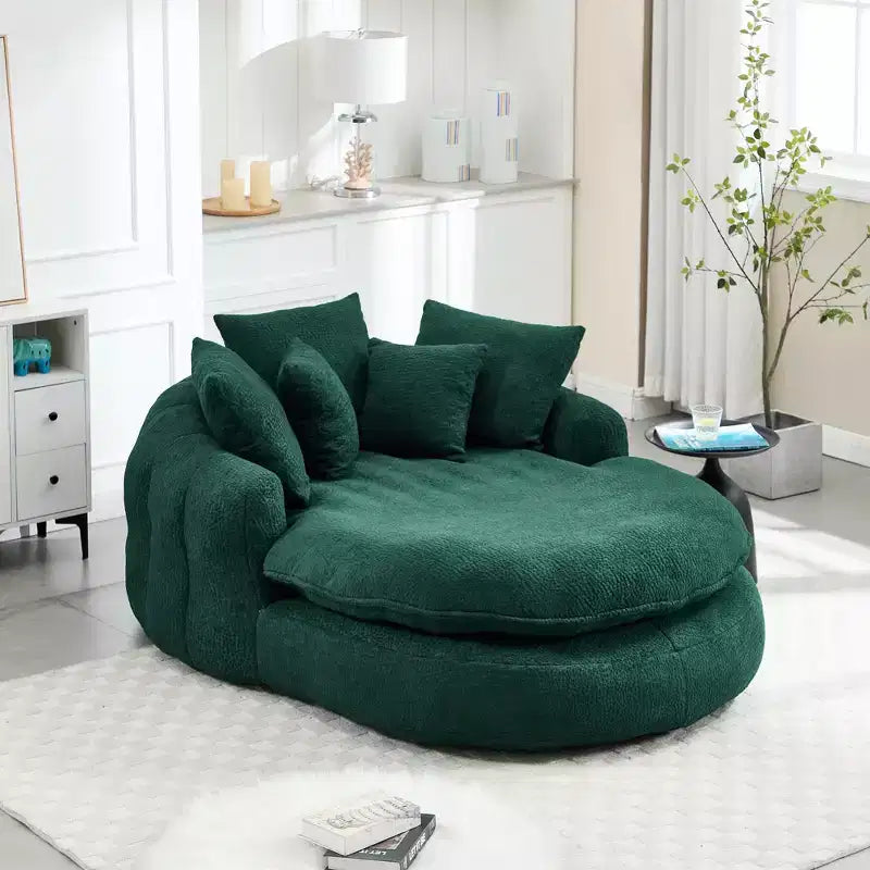 Pouf a Sacco in ciniglia Ovale e Oversize con 3 Cuscini Grandi e 2 Piccoli e Schienale Avvolgente per Adulti