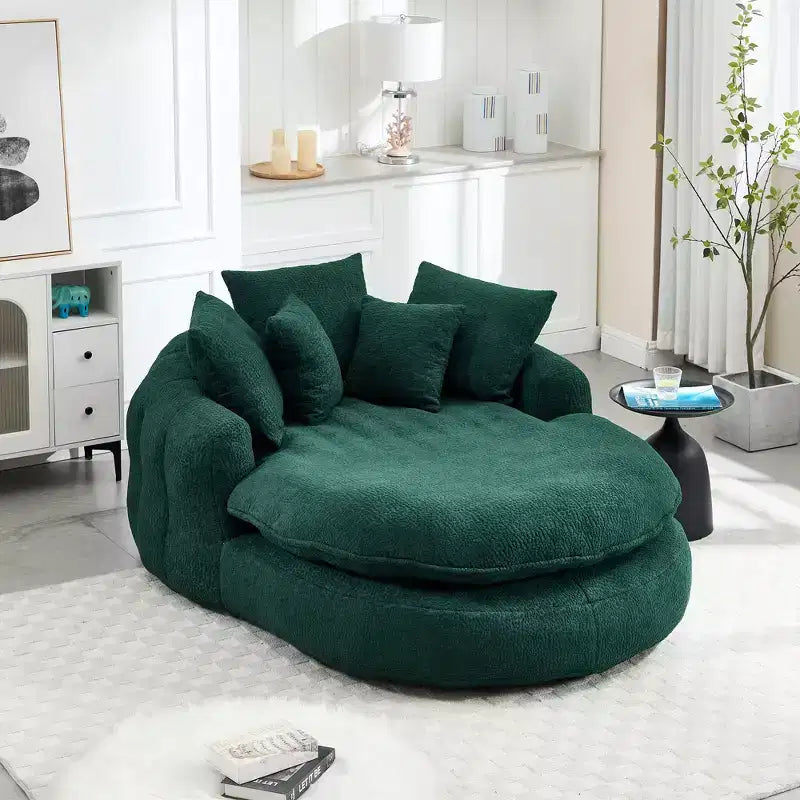 Pouf a Sacco in ciniglia Ovale e Oversize con 3 Cuscini Grandi e 2 Piccoli e Schienale Avvolgente per Adulti