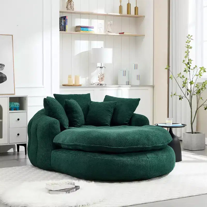 Pouf a Sacco in ciniglia Ovale e Oversize con 3 Cuscini Grandi e 2 Piccoli e Schienale Avvolgente per Adulti