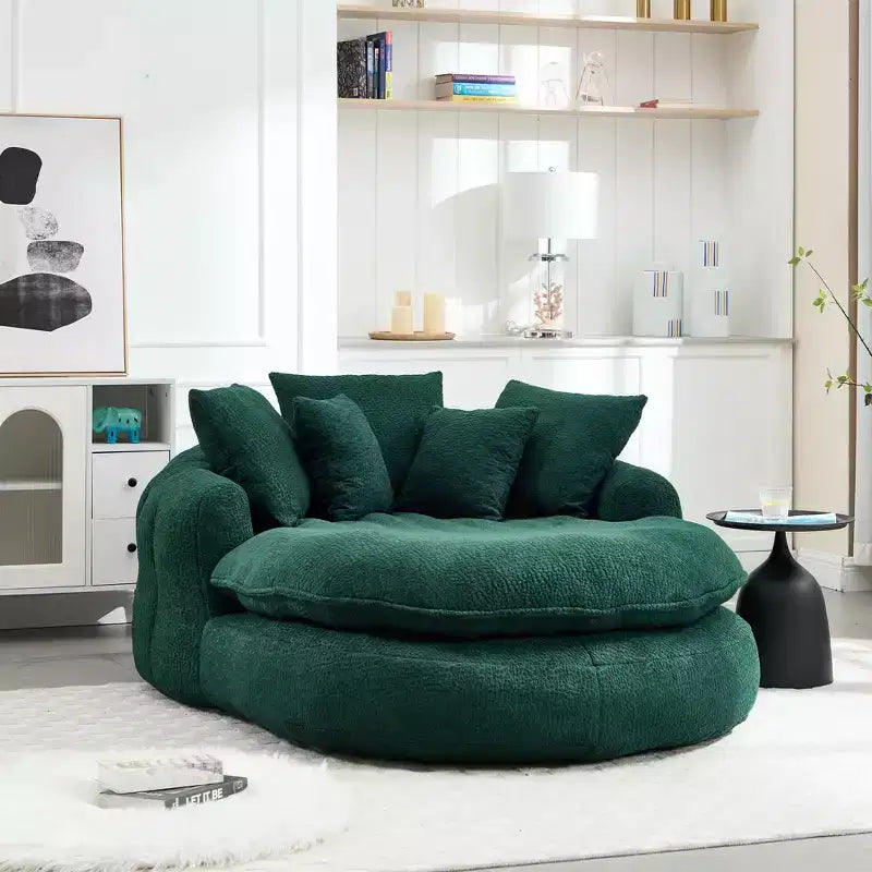 Pouf a Sacco in ciniglia Ovale e Oversize con 3 Cuscini Grandi e 2 Piccoli e Schienale Avvolgente per Adulti