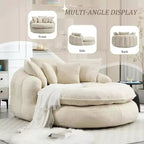 Pouf a Sacco in ciniglia Ovale e Oversize con 3 Cuscini Grandi e 2 Piccoli e Schienale Avvolgente per Adulti