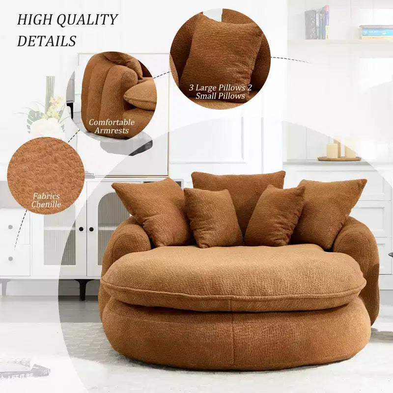 Pouf a Sacco in ciniglia Ovale e Oversize con 3 Cuscini Grandi e 2 Piccoli e Schienale Avvolgente per Adulti