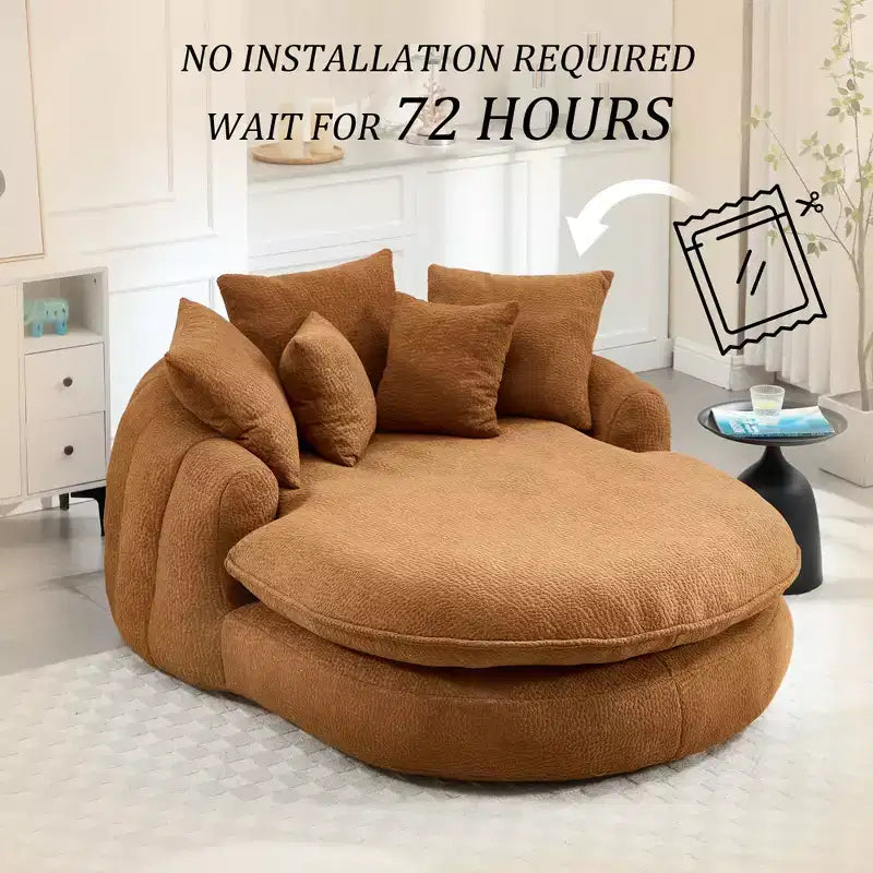 Pouf a Sacco in ciniglia Ovale e Oversize con 3 Cuscini Grandi e 2 Piccoli e Schienale Avvolgente per Adulti