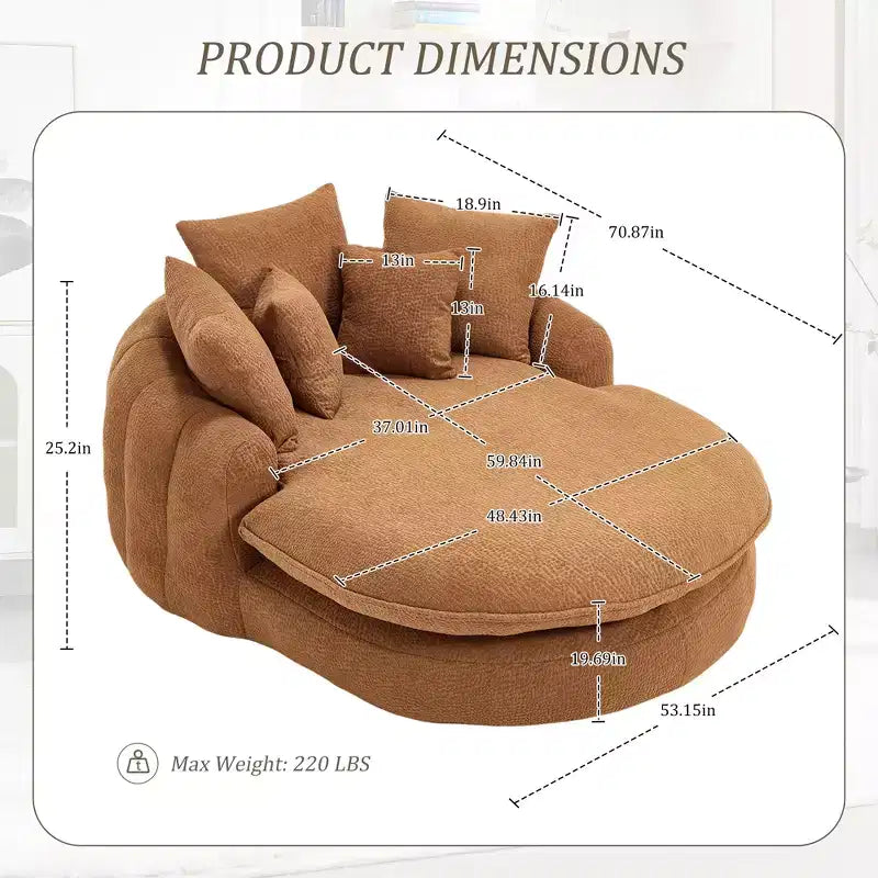 Pouf a Sacco in ciniglia Ovale e Oversize con 3 Cuscini Grandi e 2 Piccoli e Schienale Avvolgente per Adulti