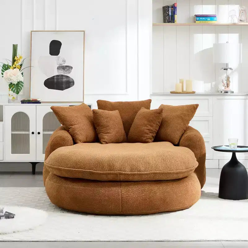 Pouf a Sacco in ciniglia Ovale e Oversize con 3 Cuscini Grandi e 2 Piccoli e Schienale Avvolgente per Adulti