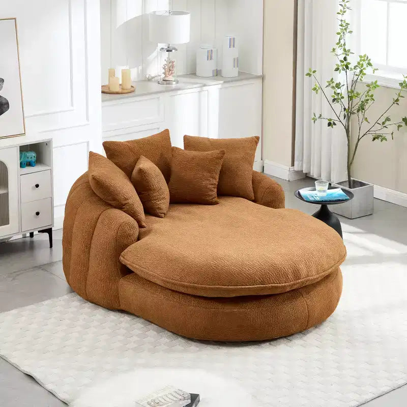 Pouf a Sacco in ciniglia Ovale e Oversize con 3 Cuscini Grandi e 2 Piccoli e Schienale Avvolgente per Adulti