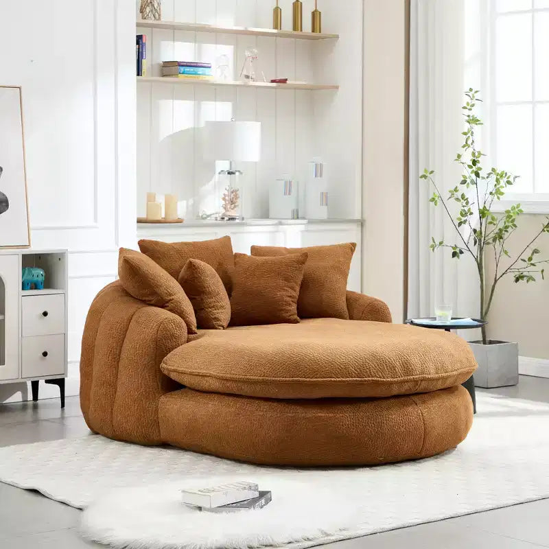 Pouf a Sacco in ciniglia Ovale e Oversize con 3 Cuscini Grandi e 2 Piccoli e Schienale Avvolgente per Adulti