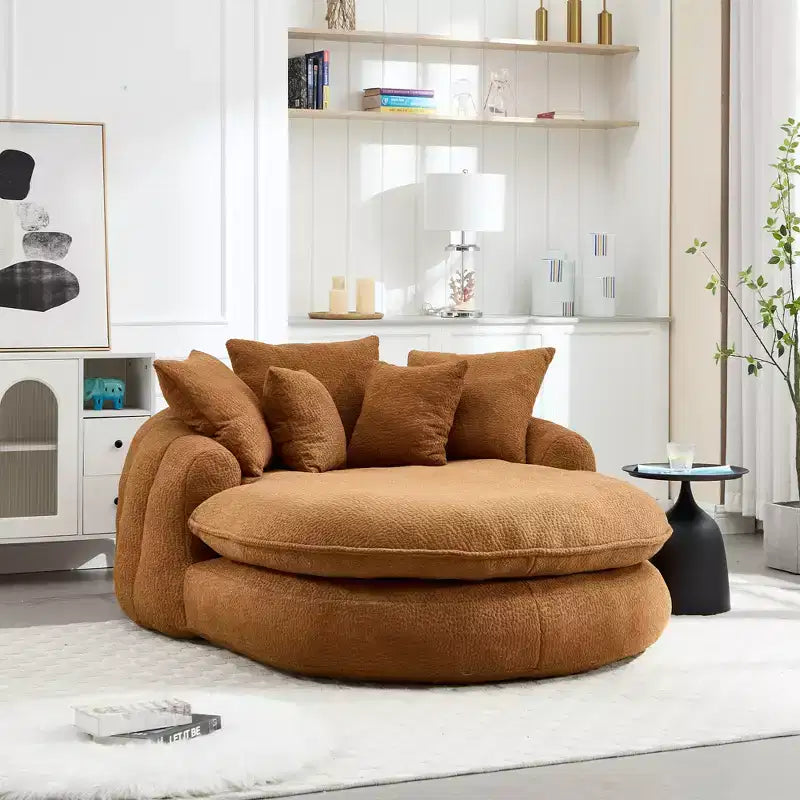 Pouf a Sacco in ciniglia Ovale e Oversize con 3 Cuscini Grandi e 2 Piccoli e Schienale Avvolgente per Adulti