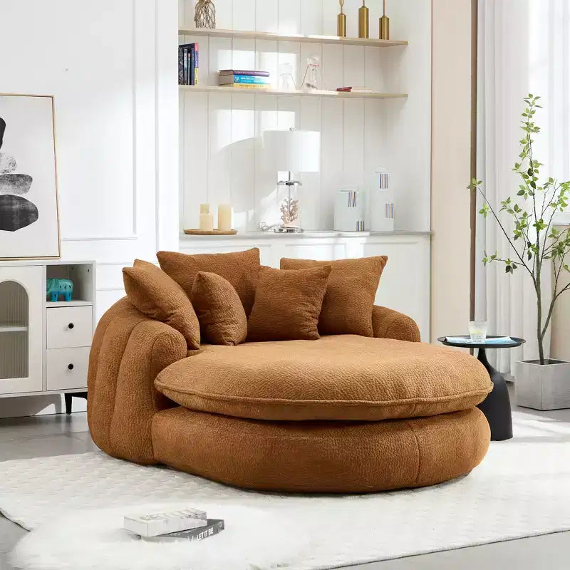 Pouf a Sacco in ciniglia Ovale e Oversize con 3 Cuscini Grandi e 2 Piccoli e Schienale Avvolgente per Adulti