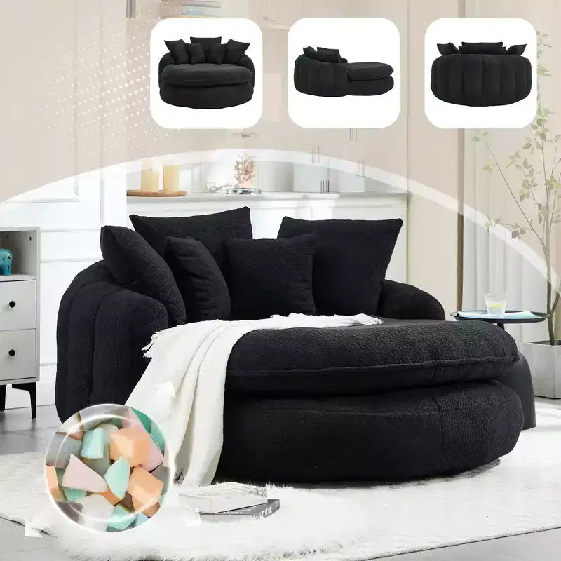 Pouf a Sacco in ciniglia Ovale e Oversize con 3 Cuscini Grandi e 2 Piccoli e Schienale Avvolgente per Adulti