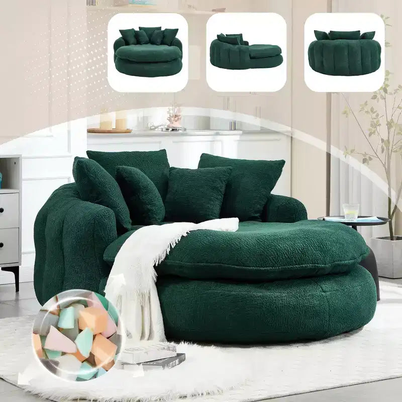 Pouf a Sacco in ciniglia Ovale e Oversize con 3 Cuscini Grandi e 2 Piccoli e Schienale Avvolgente per Adulti