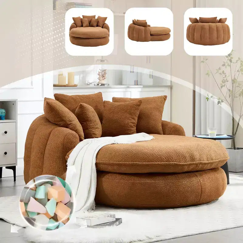 Pouf a Sacco in ciniglia Ovale e Oversize con 3 Cuscini Grandi e 2 Piccoli e Schienale Avvolgente per Adulti