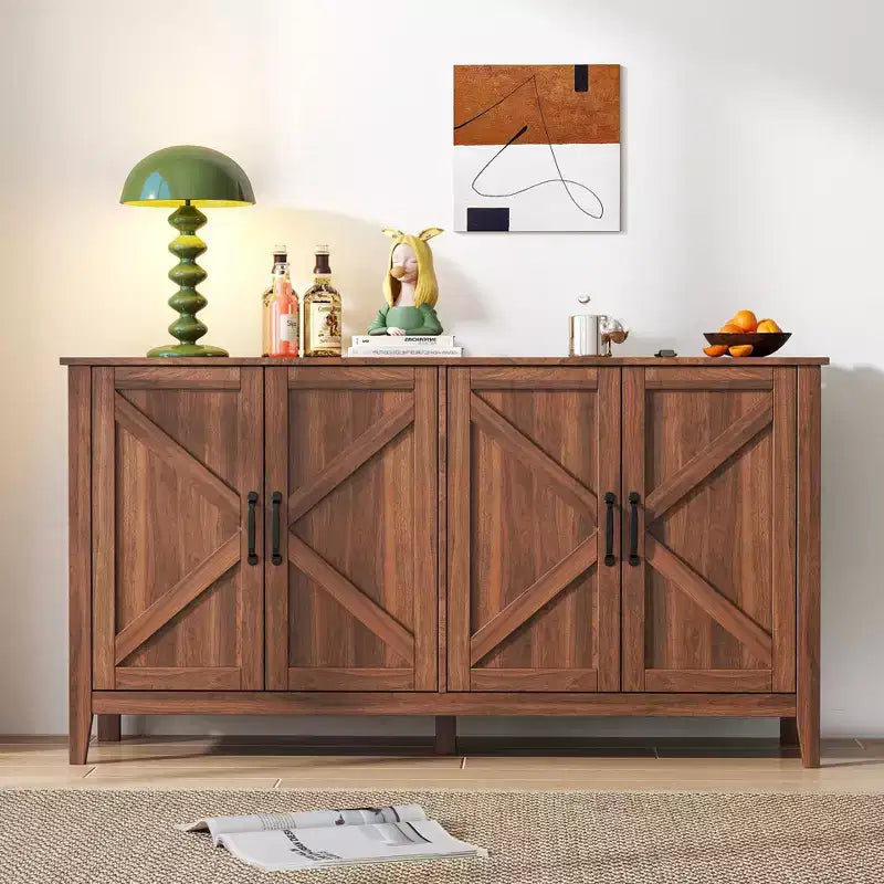 GDFStudio Leonie 59.06'' Rustic Sideboard Storage Cabinet 4 Doors and Adjustable Shelves