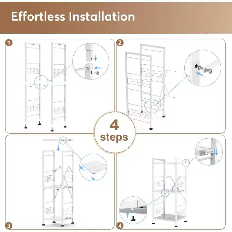 Hooure Scaffale Stretto Salvaspazio a 3 Ripiani (Espandibile, Metallo, Angoliera Autoportante)