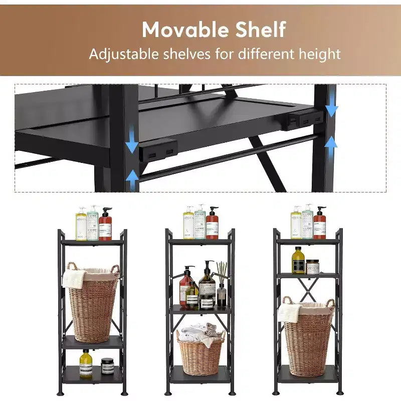 Hooure Scaffale Stretto Salvaspazio a 3 Ripiani (Espandibile, Metallo, Angoliera Autoportante)