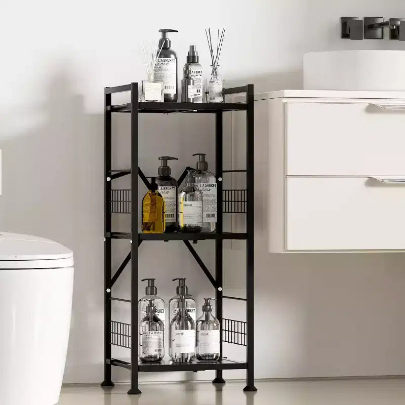 Hooure Space-Saving 3-Tier Narrow Shelf (Expandable, Metal, Free-Standing Corner Rack)