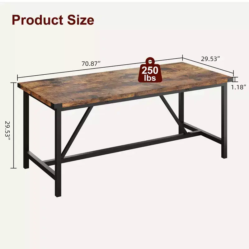 COZONY 70.87 Tavolo da Pranzo Rettangolare per 6-8, Tavolo da Cucina Industriale in Legno con Struttura Robusta, Durevole e Facile da Montare, Tavolo per Sala da Pranzo