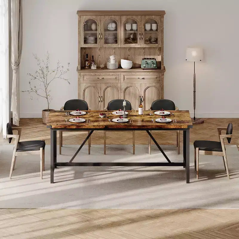 COZONY 70.87 Tavolo da Pranzo Rettangolare per 6-8, Tavolo da Cucina Industriale in Legno con Struttura Robusta, Durevole e Facile da Montare, Tavolo per Sala da Pranzo
