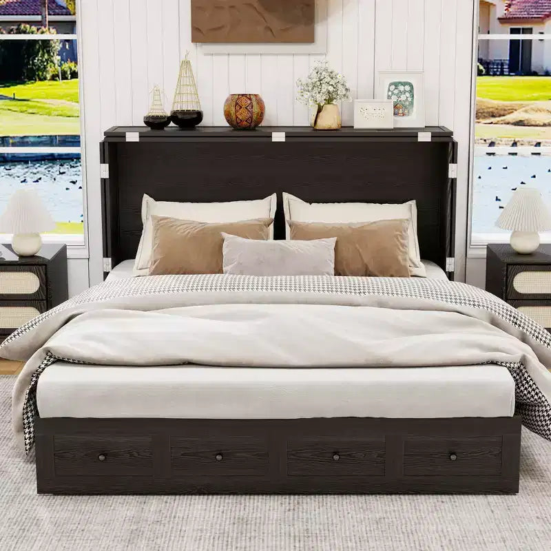 Letto a scomparsa Keloyid Haimyy Queen con struttura in legno massiccio, caricatore integrato e cassetto robusto