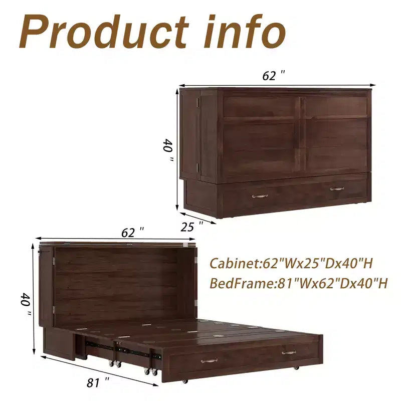 Letto a scomparsa Keloyid Haimyy Queen con struttura in legno massiccio, caricatore integrato e cassetto robusto