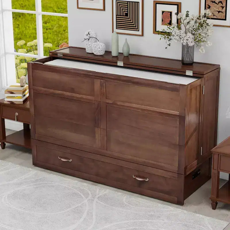 Letto a scomparsa Keloyid Haimyy Queen con struttura in legno massiccio, caricatore integrato e cassetto robusto