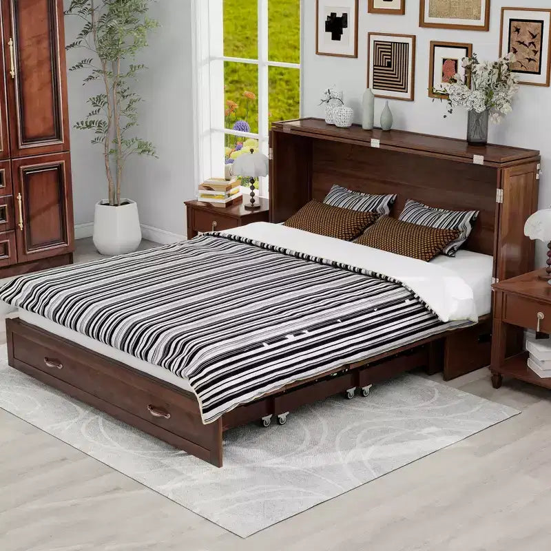 Letto a scomparsa Keloyid Haimyy Queen con struttura in legno massiccio, caricatore integrato e cassetto robusto