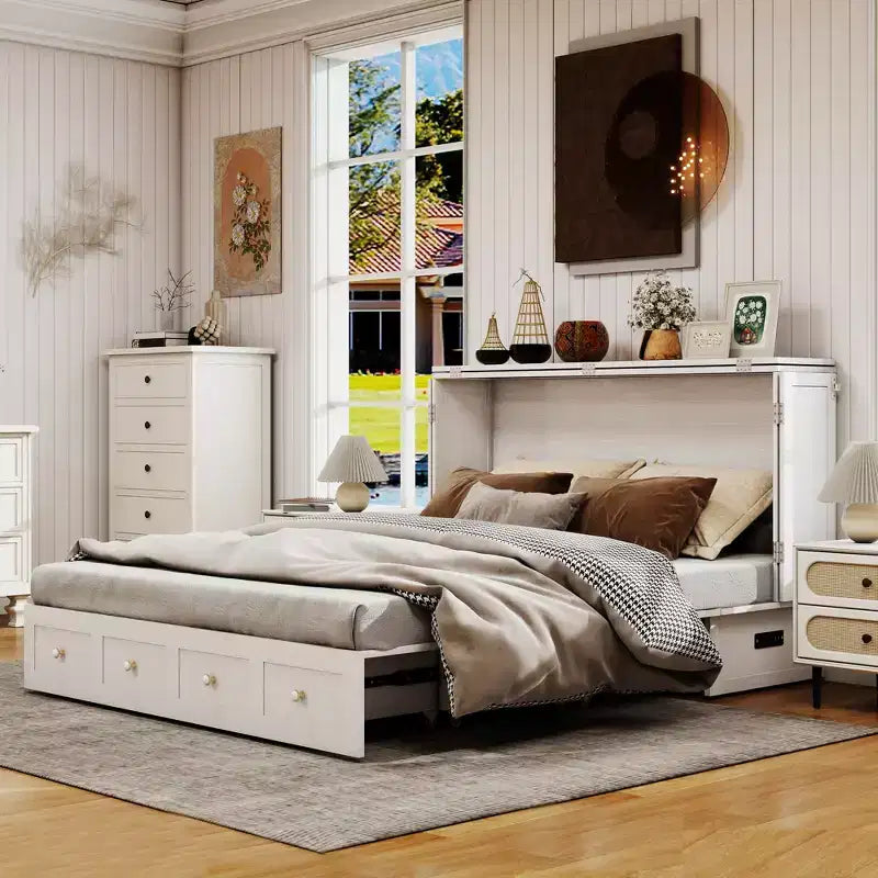 Letto a scomparsa Keloyid Haimyy Queen con struttura in legno massiccio, caricatore integrato e cassetto robusto