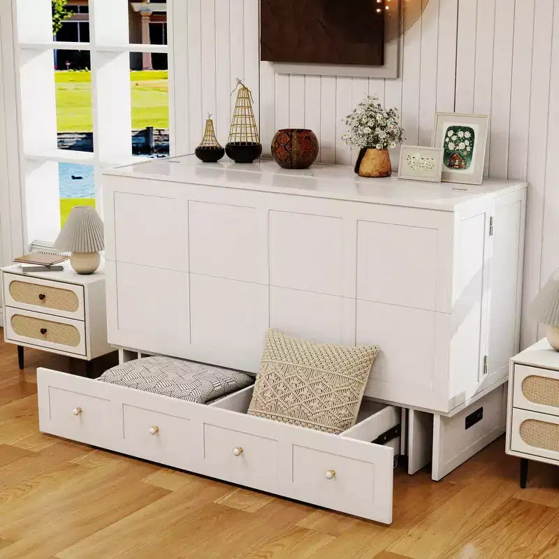 Letto a scomparsa Keloyid Haimyy Queen con struttura in legno massiccio, caricatore integrato e cassetto robusto