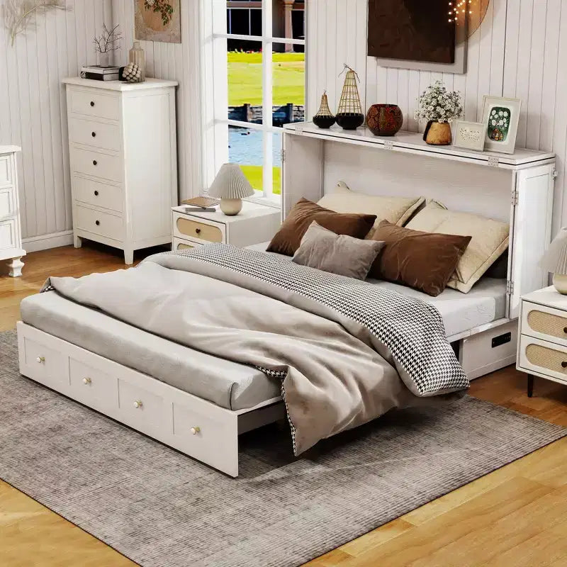 Letto a scomparsa Keloyid Haimyy Queen con struttura in legno massiccio, caricatore integrato e cassetto robusto