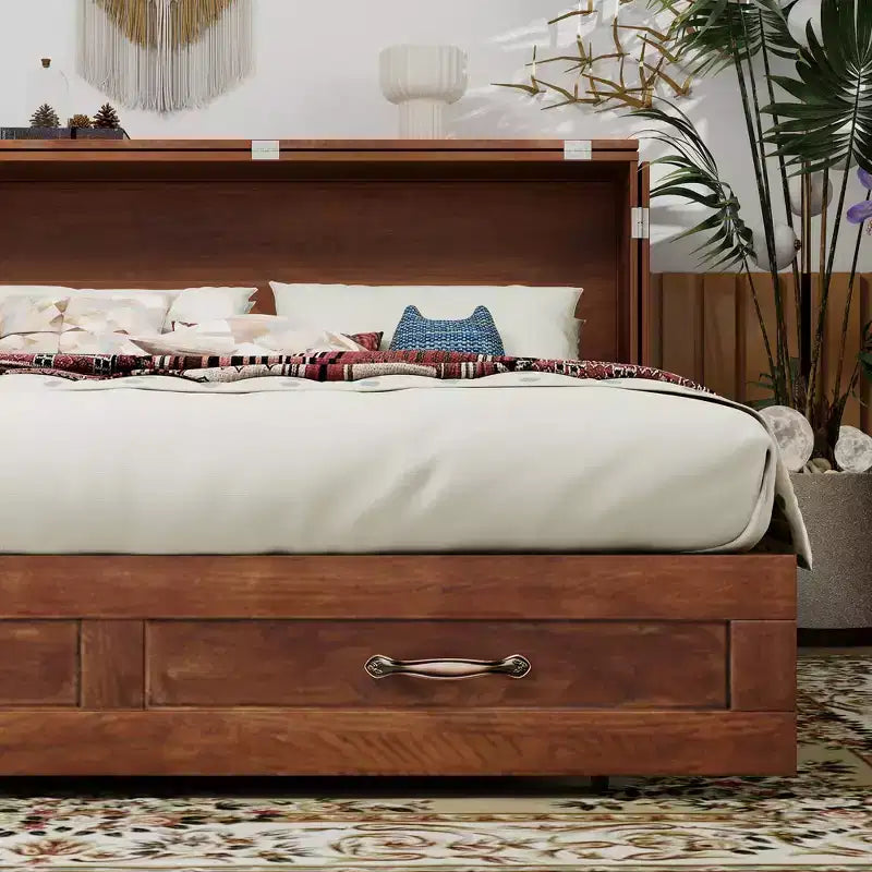 Letto a scomparsa Keloyid Haimyy Queen con struttura in legno massiccio, caricatore integrato e cassetto robusto