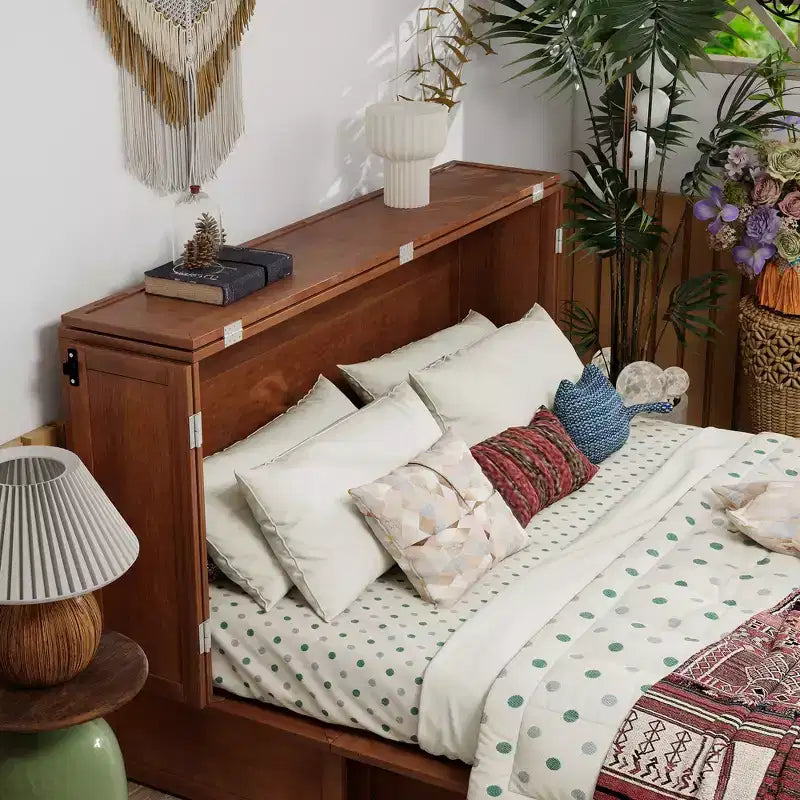Letto a scomparsa Keloyid Haimyy Queen con struttura in legno massiccio, caricatore integrato e cassetto robusto