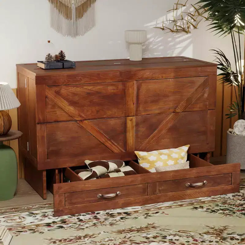 Letto a scomparsa Keloyid Haimyy Queen con struttura in legno massiccio, caricatore integrato e cassetto robusto