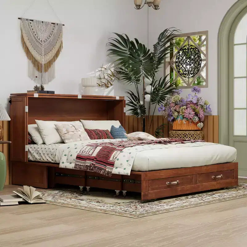 Letto a scomparsa Keloyid Haimyy Queen con struttura in legno massiccio, caricatore integrato e cassetto robusto