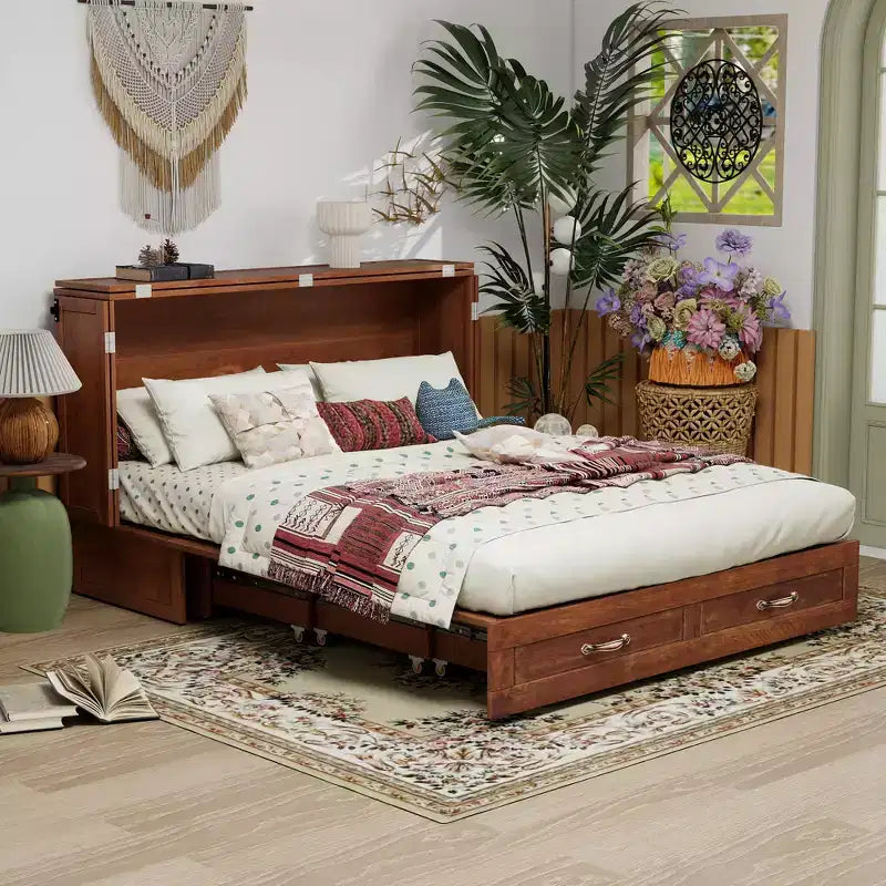 Letto a scomparsa Keloyid Haimyy Queen con struttura in legno massiccio, caricatore integrato e cassetto robusto