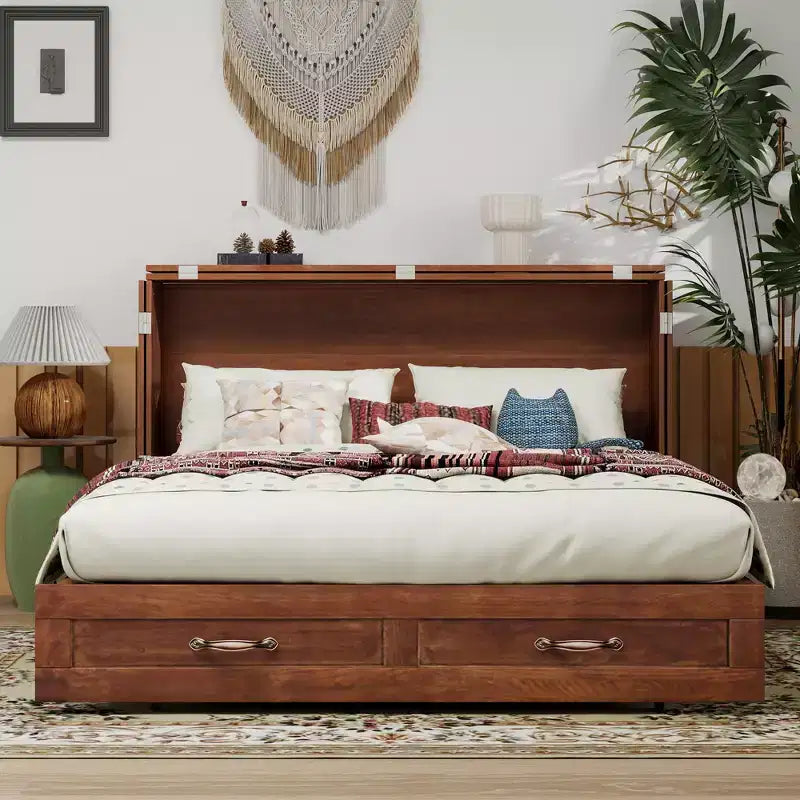 Letto a scomparsa Keloyid Haimyy Queen con struttura in legno massiccio, caricatore integrato e cassetto robusto
