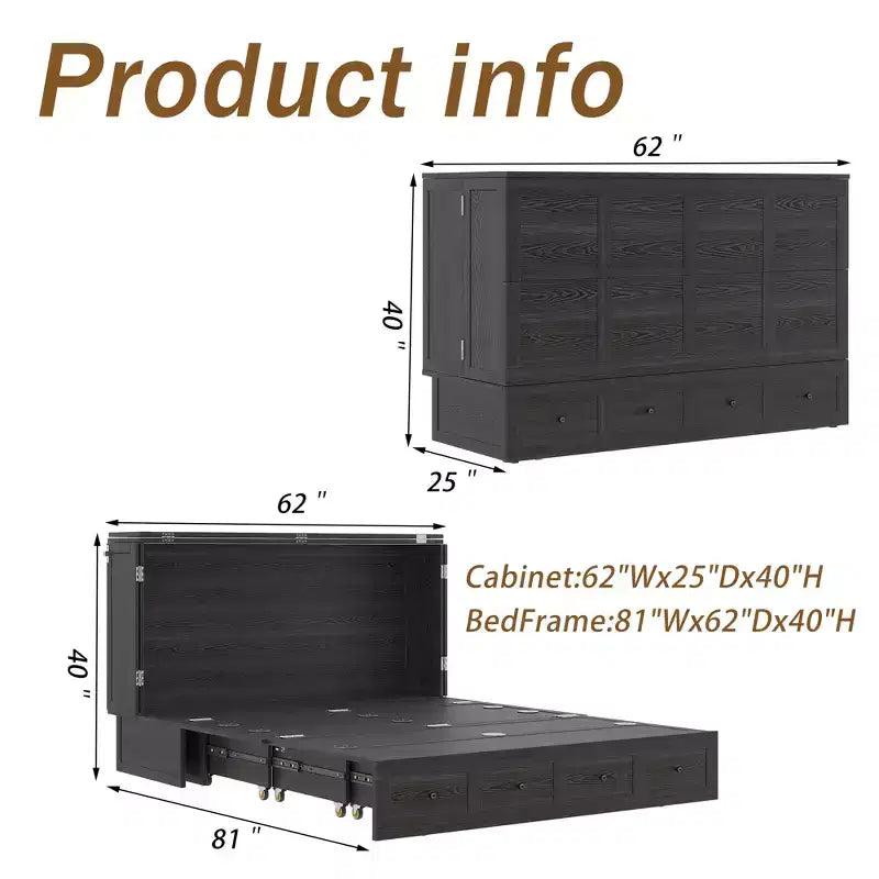 Letto a scomparsa Keloyid Haimyy Queen con struttura in legno massiccio, caricatore integrato e cassetto robusto