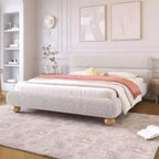 GDFStudio Philemon Letto Queen Size Imbottito a Basso Profilo Contemporaneo con Tessuto Teddy Fleece e Gambe in Legno