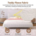 GDFStudio Philemon Letto Queen Size Imbottito a Basso Profilo Contemporaneo con Tessuto Teddy Fleece e Gambe in Legno