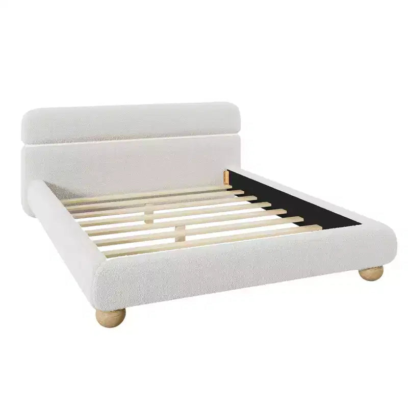GDFStudio Philemon Letto Queen Size Imbottito a Basso Profilo Contemporaneo con Tessuto Teddy Fleece e Gambe in Legno