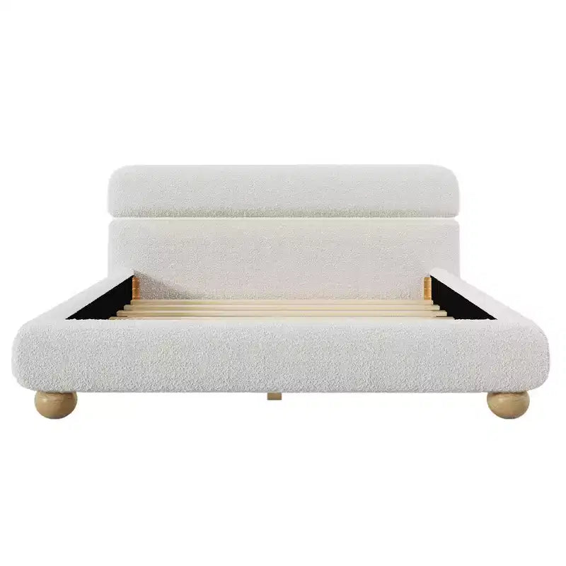 GDFStudio Philemon Letto Queen Size Imbottito a Basso Profilo Contemporaneo con Tessuto Teddy Fleece e Gambe in Legno