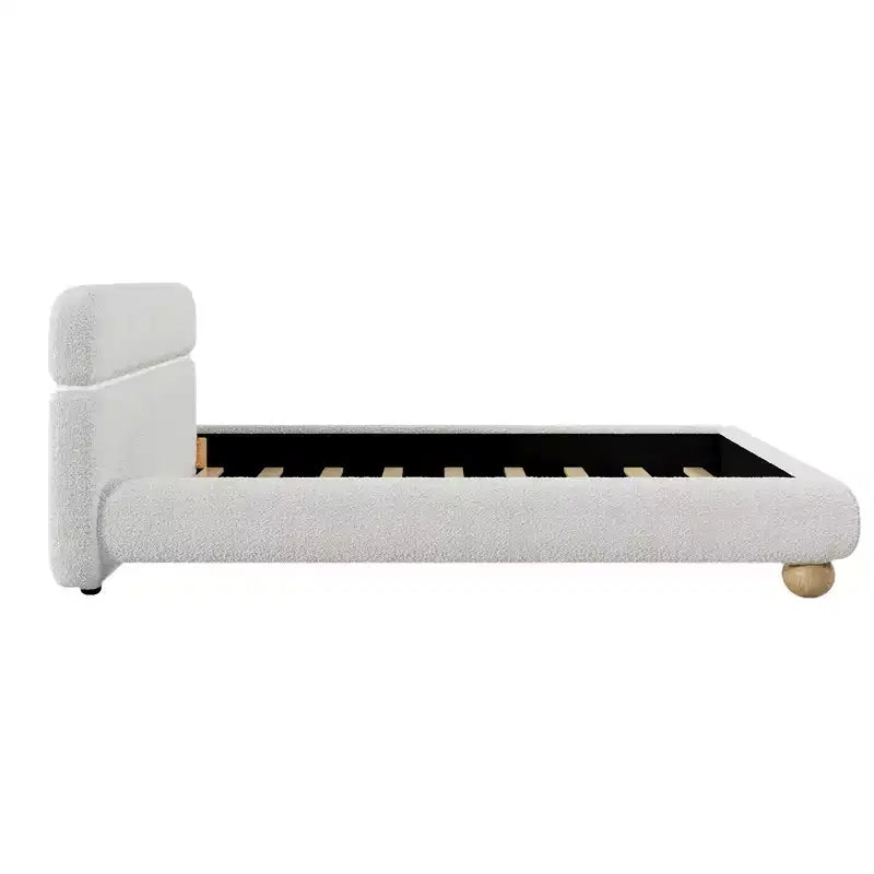 GDFStudio Philemon Letto Queen Size Imbottito a Basso Profilo Contemporaneo con Tessuto Teddy Fleece e Gambe in Legno