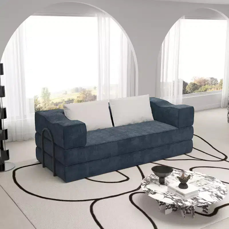 Divano Letto Convertibile a 3 Posti Whisen 80 con 2 Cuscini, Materasso Pieghevole King Size da Pavimento e Tessuto ciniglia