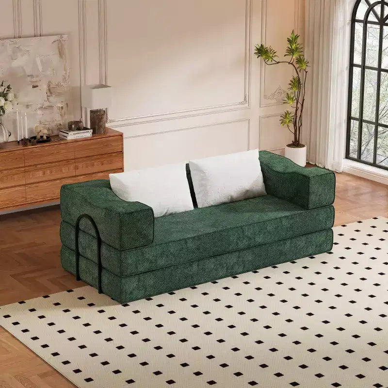 Divano Letto Convertibile a 3 Posti Whisen 80 con 2 Cuscini, Materasso Pieghevole King Size da Pavimento e Tessuto ciniglia
